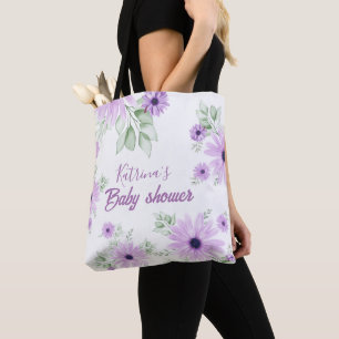 Personalised Violet Watercolor Flowers Baby Shower Tote Bag