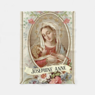 Personalised Virgin Madonna Mary with Baby Jesus Fleece Blanket