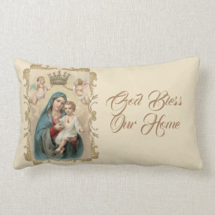 Personalised Virgin Mary Baby Jesus Gold Decor Lumbar Cushion
