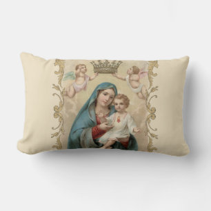 Personalised Virgin Mary Baby Jesus Gold Decor Lumbar Cushion