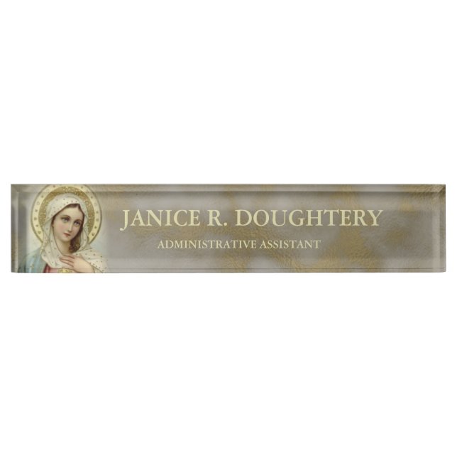 Personalised Virgin Mary Marble Name Plate (Front)