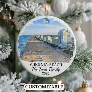 Personalised Virginia Beach Ornament, Virginia Ceramic Tree Decoration