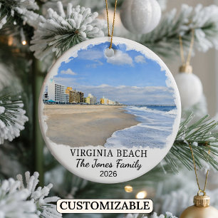Personalised Virginia Beach Ornament, Virginia Ceramic Tree Decoration