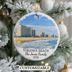 Personalised Virginia Beach Ornament, Virginia Ceramic Tree Decoration