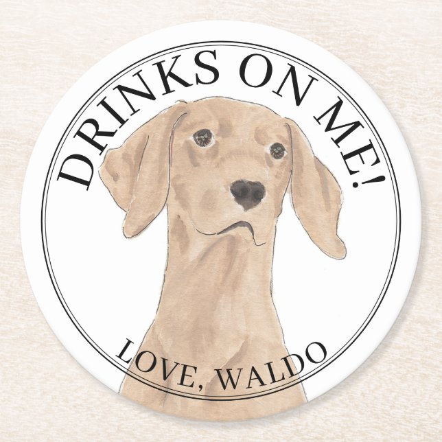 Personalised Vizsla Dog Wedding Round Paper Coaster (Front)