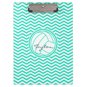 Personalised Volleyball; Aqua Green Chevron Clipboard