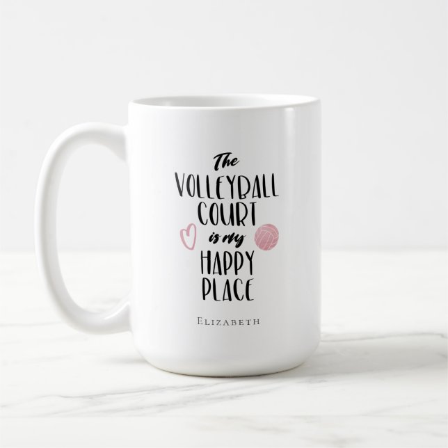 personalised volleyball court happy place coffee mug (Left)