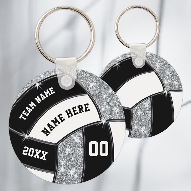 Personalised Volleyball Gift Ideas, Black, White Key Ring (Creator Uploaded)