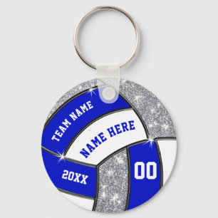 Personalised Volleyball Gifts, Blue White Silver Key Ring