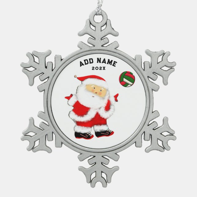 Personalised Volleyball Gifts Snowflake Pewter Christmas Ornament (Front)