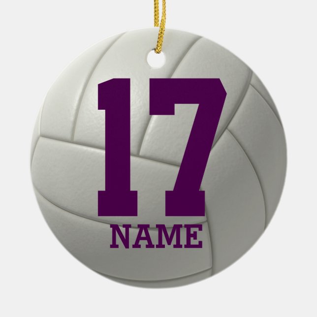 Personalised Volleyball (name and team number) Ceramic Tree Decoration (Front)