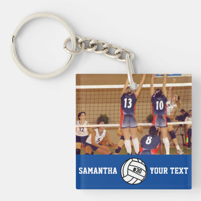 Personalised Volleyball Photo Name Team # Key Ring (Front)