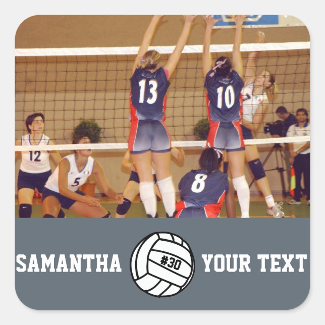 Personalised Volleyball Photo Name Team # Square Sticker (Front)