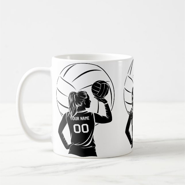Personalised Volleyball Player Custom Name, Number Coffee Mug (Left)