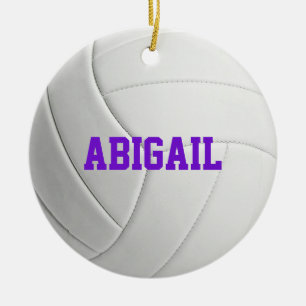 Personalised Volleyball Purple Christmas Ceramic Tree Decoration