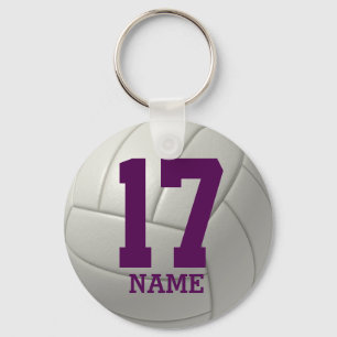 Personalised Volleyball (purple name & number) Key Ring