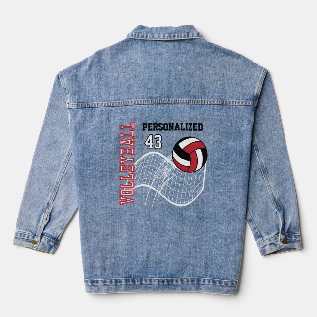 Personalised Volleyball - Red Denim Jacket (Back)