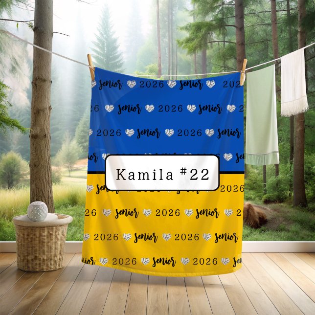 Personalised Volleyball Senior blue and yellow  Fleece Blanket (Creator Uploaded)