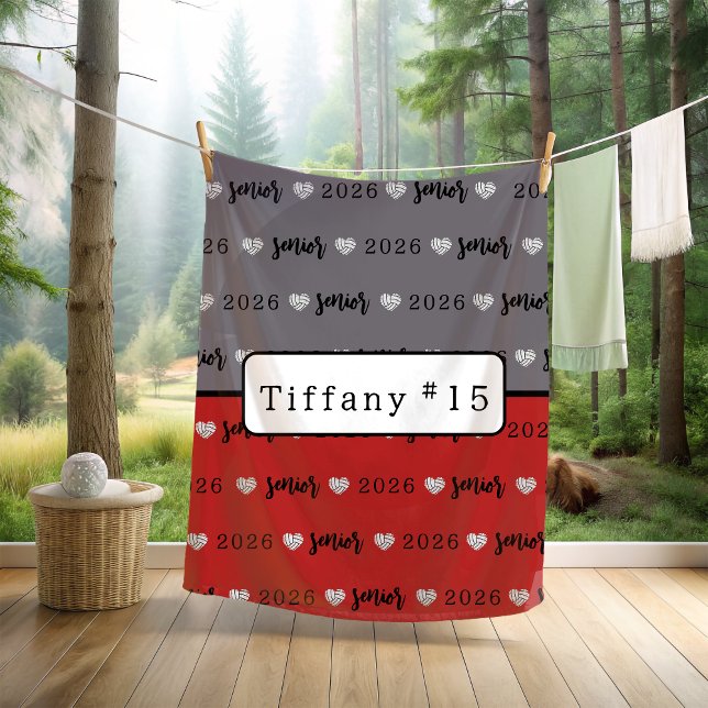 Personalised Volleyball Senior grey and red Fleece Blanket (Creator Uploaded)
