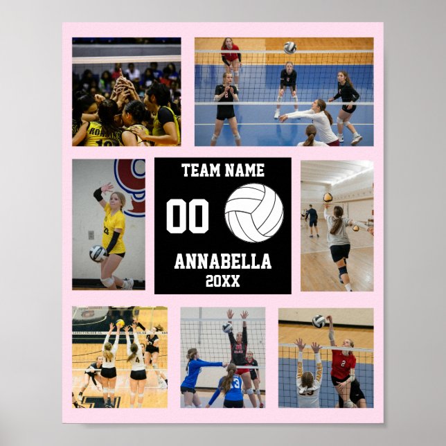 Personalised Volleyball Team Girls Photo Collage Poster (Front)