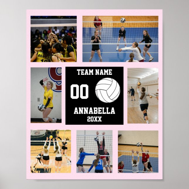 Personalised Volleyball Team Girls Photo Collage Poster (Front)