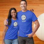 Personalised Volleyball Team, Player Name & Number T-Shirt<br><div class="desc">This personalised Volleyball design features a black and white drawing of volleyball, your player's jersey number and your custom text - player's name, coach's name, team name, etc. You can also customise the background colour to match your team colours - just click on customise and then the small eye dropper....</div>