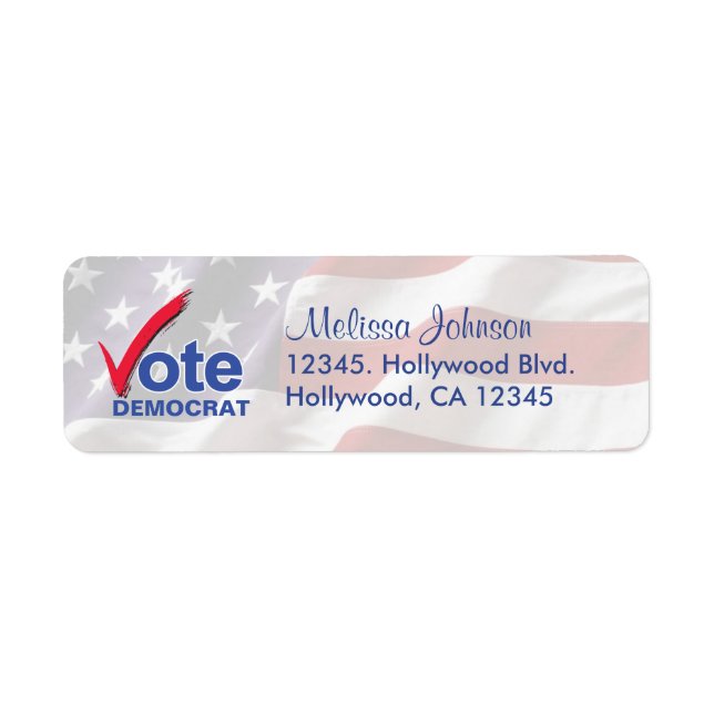 Personalised Vote Democrat Return Address Labels (Front)