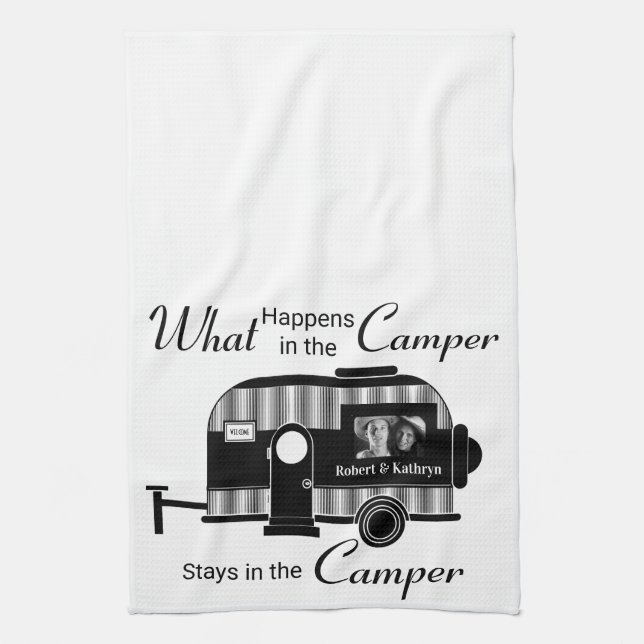 Personalised w/Photo Camper Tea Towel (Vertical)