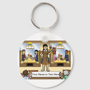 Personalised Waitress, Casual Dining Cartoon Key Ring