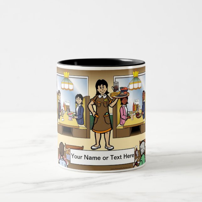 Personalised Waitress, Casual Dining Cartoon Two-Tone Coffee Mug (Center)