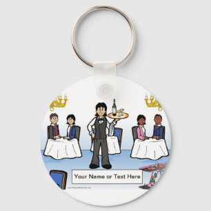 Personalised Waitress, Formal Dining Cartoon Key Ring