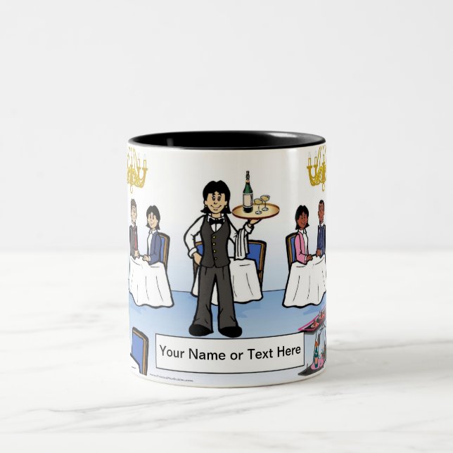Personalised Waitress, Formal Dining Cartoon Two-Tone Coffee Mug (Center)