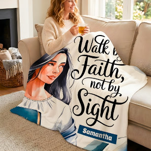 Personalised Walk By Faith Christian Women Fleece Blanket