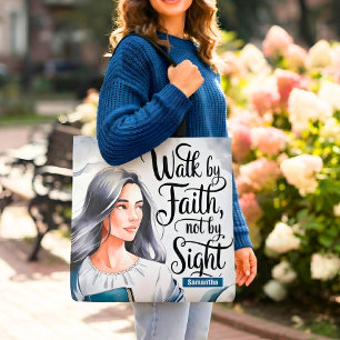 Personalised Walk By Faith Christian Women Tote Bag