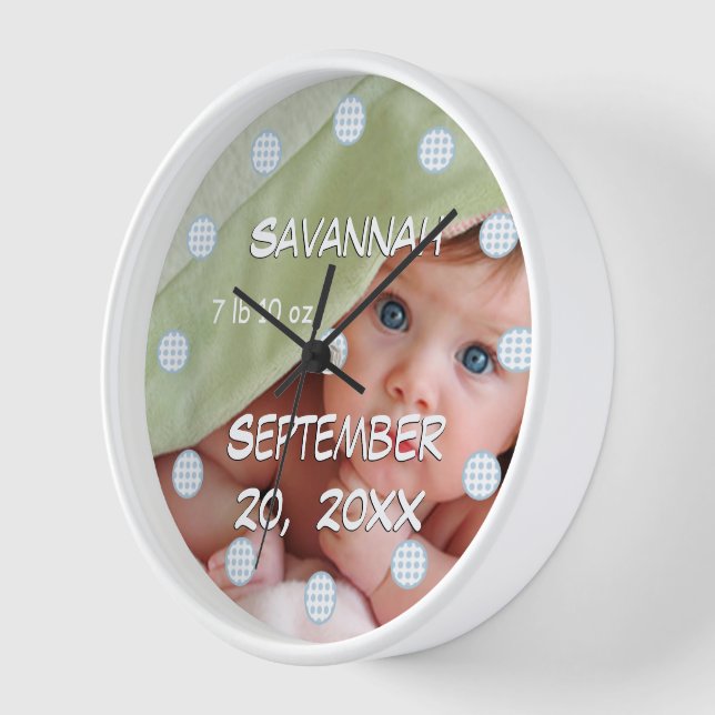 Personalised Wall Clock Baby's Name and Birth Date (Angle)