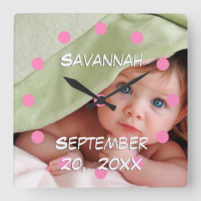 Personalised Wall Clock Baby's Name and Birth Date (Front)