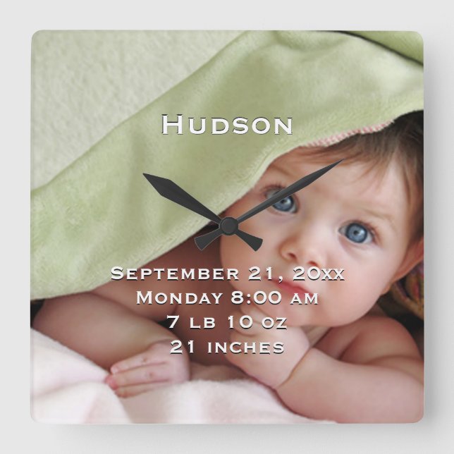 Personalised Wall Clock Baby's Name Birth Stats (Front)