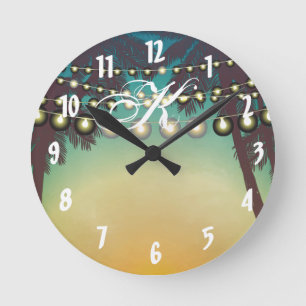 Personalised Wall Clock Beach Sunset Palm Trees St
