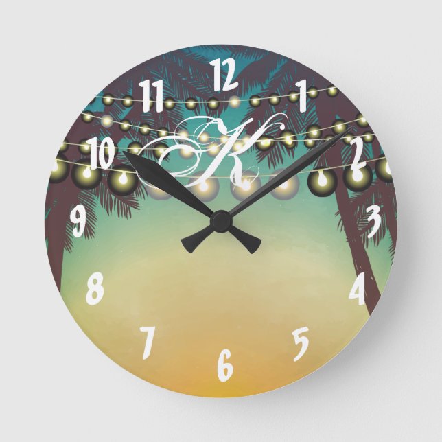 Personalised Wall Clock Beach Sunset Palm Trees St (Front)