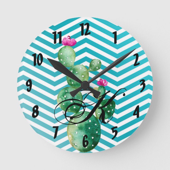 Personalised Wall Clock Boho Cacti Cactus Succulen (Front)