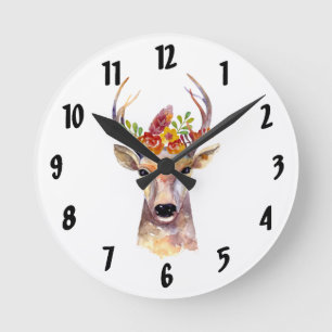 Personalised Wall Clock boho deer Buck Head Browni