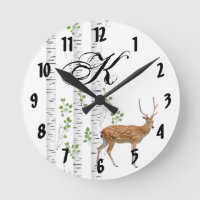 Personalised Wall Clock Deer Doe Buck Forest Woodl
