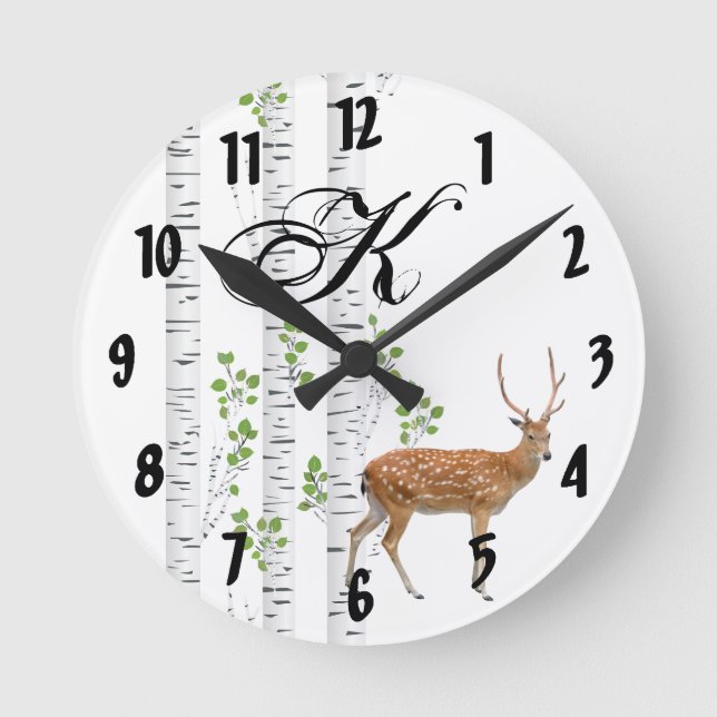 Personalised Wall Clock Deer Doe Buck Forest Woodl (Front)
