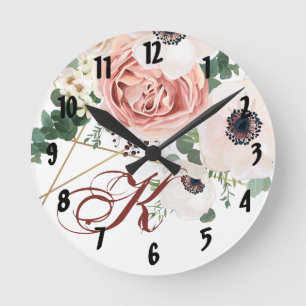 Personalised Wall Clock Geometric Garden Rose Anem