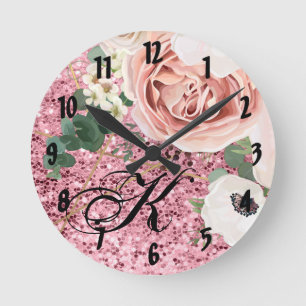 Personalised Wall Clock Geometric Garden Rose Glit