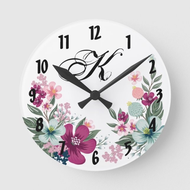 Personalised Wall Clock Tropical Flower on White (Front)