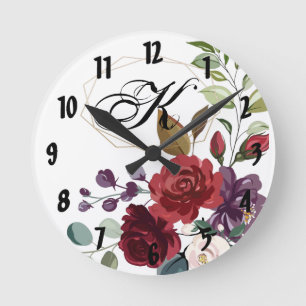 Personalised Wall Clock White Roses Gold Geometric