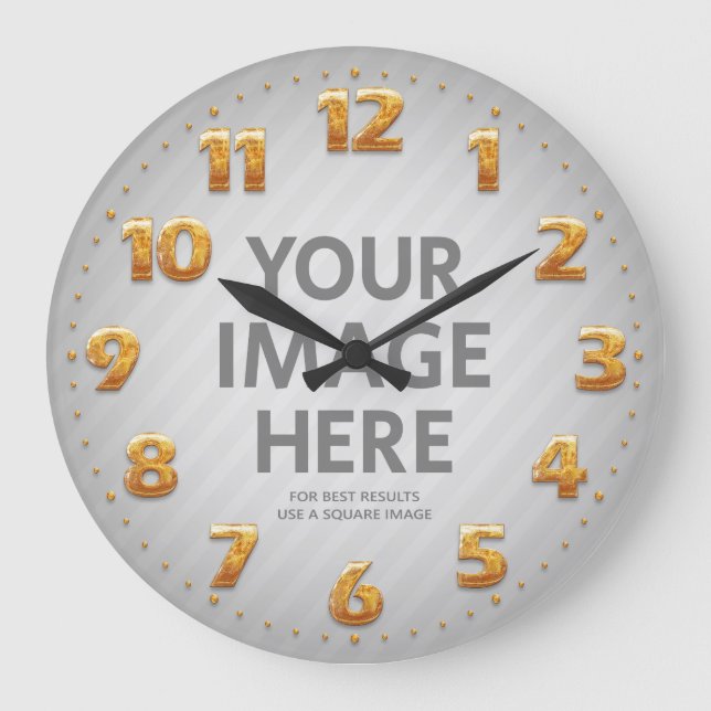 Personalised Wall Clocks Big Golden Numbers Photo (Front)