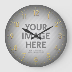 Personalised Wall Clocks Gold Numbers Round Photo