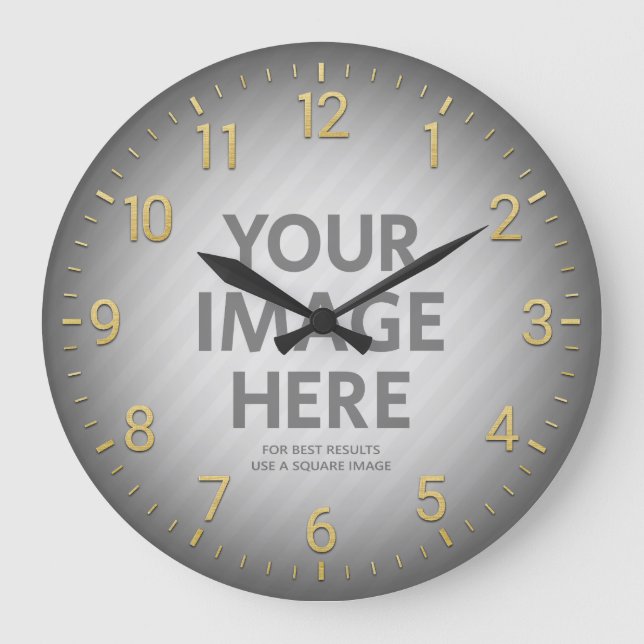 Personalised Wall Clocks Gold Numbers Round Photo (Front)